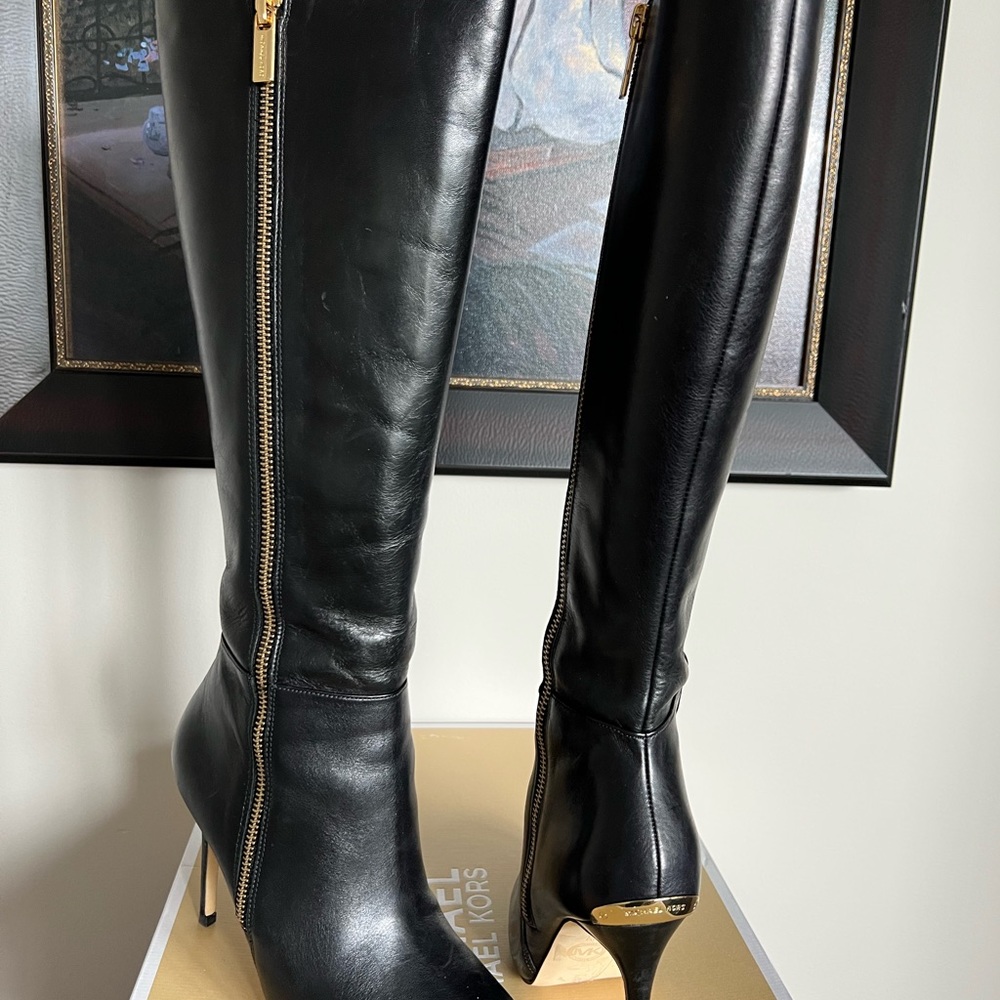 Michael Kors Stiletto Smooth Black Leather Women Boots